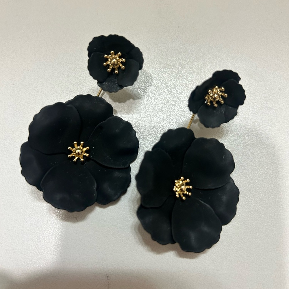 Elegant Black Floral Earrings
